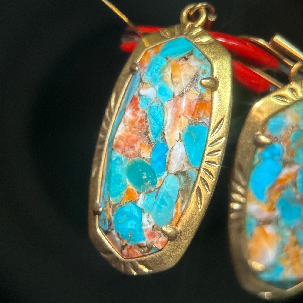 Kendra Scott Gold Turquoise Magnesite Multi Color Statement Earrings - Picture 4 of 11